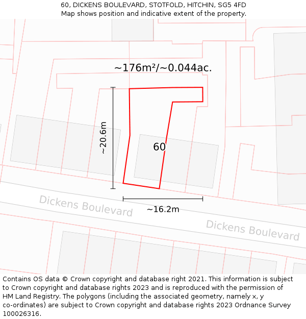 60, DICKENS BOULEVARD, STOTFOLD, HITCHIN, SG5 4FD: Plot and title map