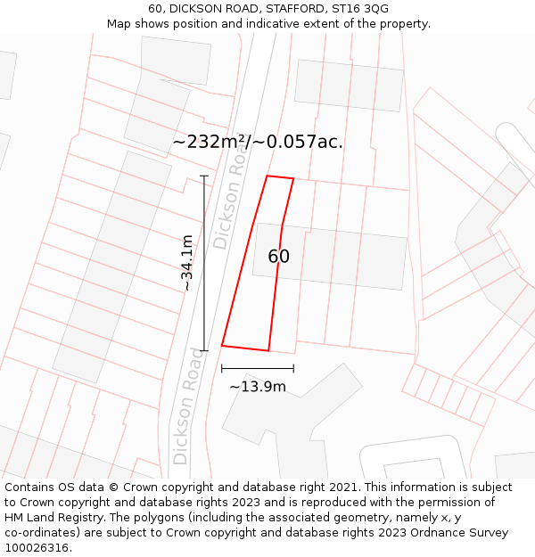 60, DICKSON ROAD, STAFFORD, ST16 3QG: Plot and title map