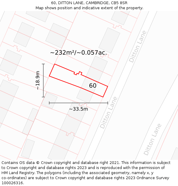 60, DITTON LANE, CAMBRIDGE, CB5 8SR: Plot and title map