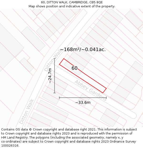 60, DITTON WALK, CAMBRIDGE, CB5 8QE: Plot and title map