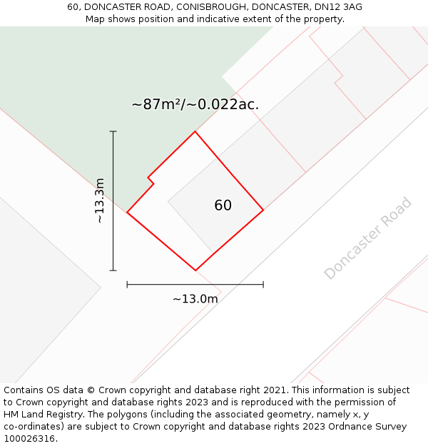 60, DONCASTER ROAD, CONISBROUGH, DONCASTER, DN12 3AG: Plot and title map