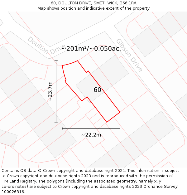 60, DOULTON DRIVE, SMETHWICK, B66 1RA: Plot and title map