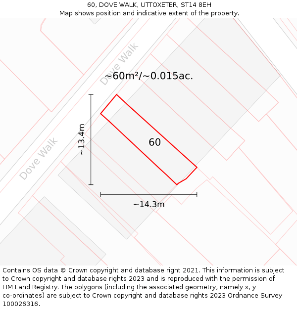 60, DOVE WALK, UTTOXETER, ST14 8EH: Plot and title map