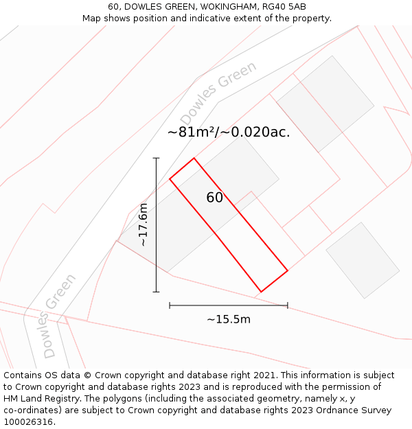 60, DOWLES GREEN, WOKINGHAM, RG40 5AB: Plot and title map
