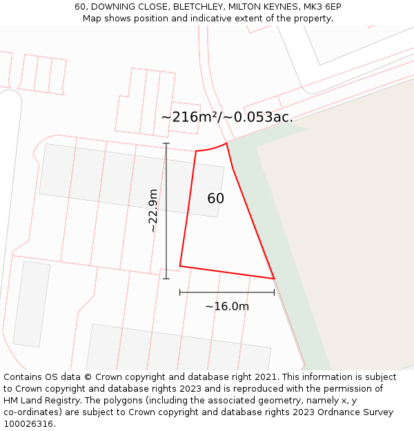 60, DOWNING CLOSE, BLETCHLEY, MILTON KEYNES, MK3 6EP: Plot and title map