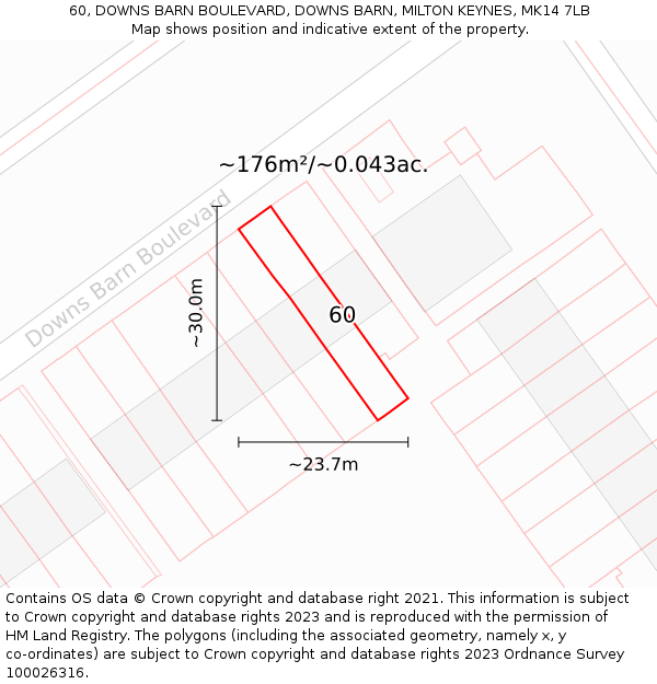 60, DOWNS BARN BOULEVARD, DOWNS BARN, MILTON KEYNES, MK14 7LB: Plot and title map