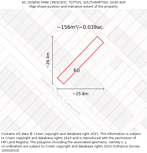60, DOWNS PARK CRESCENT, TOTTON, SOUTHAMPTON, SO40 9GP: Plot and title map