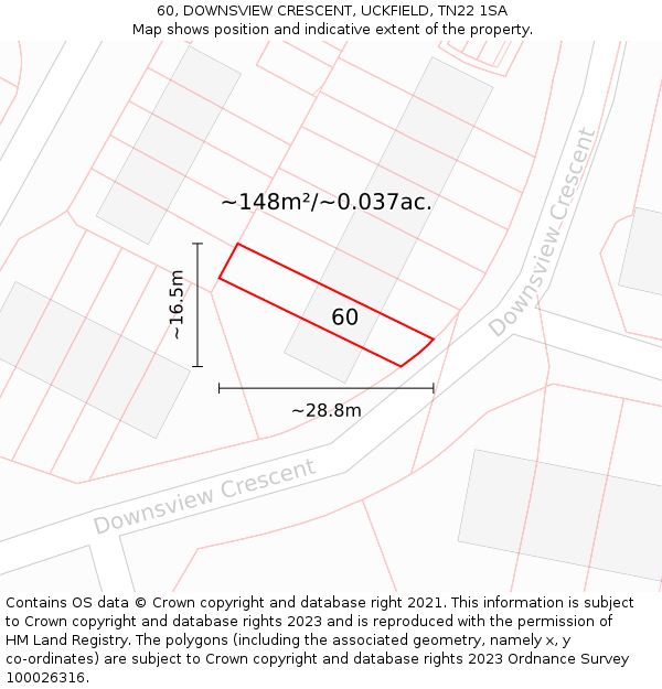 60, DOWNSVIEW CRESCENT, UCKFIELD, TN22 1SA: Plot and title map