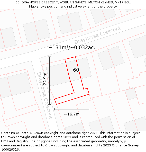 60, DRAYHORSE CRESCENT, WOBURN SANDS, MILTON KEYNES, MK17 8GU: Plot and title map
