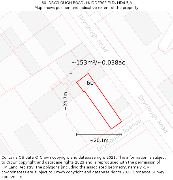 60, DRYCLOUGH ROAD, HUDDERSFIELD, HD4 5JA: Plot and title map