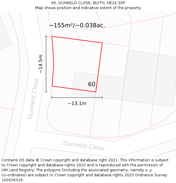 60, DUNKELD CLOSE, BLYTH, NE24 3SP: Plot and title map
