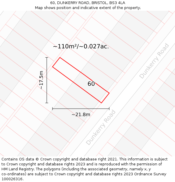 60, DUNKERRY ROAD, BRISTOL, BS3 4LA: Plot and title map