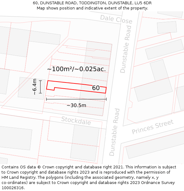 60, DUNSTABLE ROAD, TODDINGTON, DUNSTABLE, LU5 6DR: Plot and title map