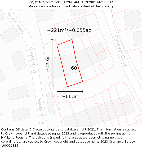 60, DYNEVOR CLOSE, BROMHAM, BEDFORD, MK43 8UD: Plot and title map