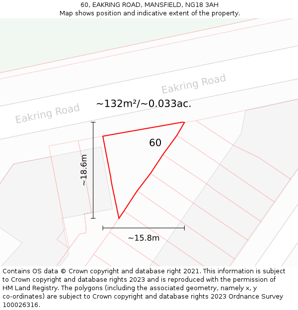 60, EAKRING ROAD, MANSFIELD, NG18 3AH: Plot and title map