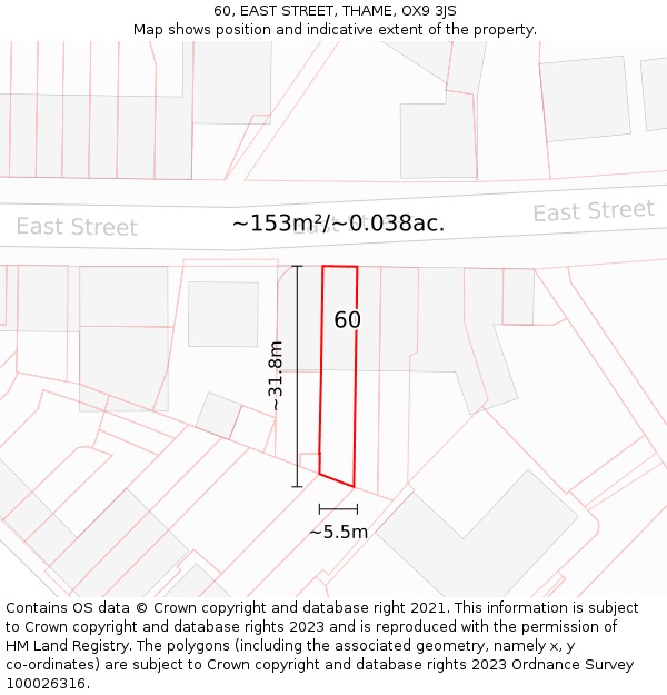 60, EAST STREET, THAME, OX9 3JS: Plot and title map