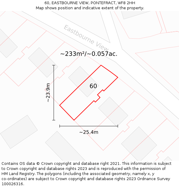 60, EASTBOURNE VIEW, PONTEFRACT, WF8 2HH: Plot and title map