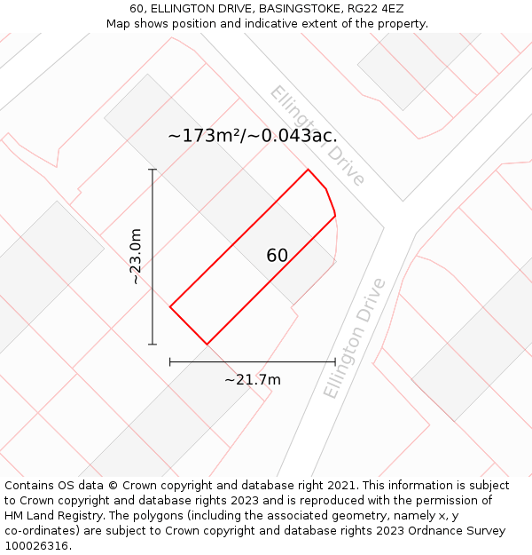 60, ELLINGTON DRIVE, BASINGSTOKE, RG22 4EZ: Plot and title map