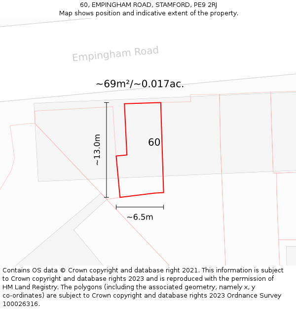 60, EMPINGHAM ROAD, STAMFORD, PE9 2RJ: Plot and title map