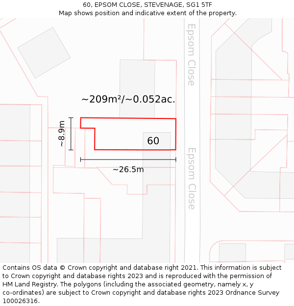 60, EPSOM CLOSE, STEVENAGE, SG1 5TF: Plot and title map