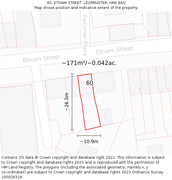60, ETNAM STREET, LEOMINSTER, HR6 8AQ: Plot and title map