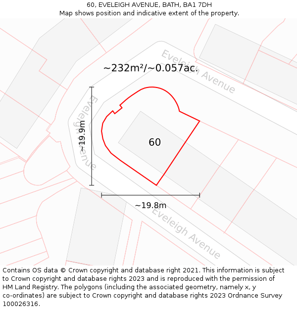 60, EVELEIGH AVENUE, BATH, BA1 7DH: Plot and title map