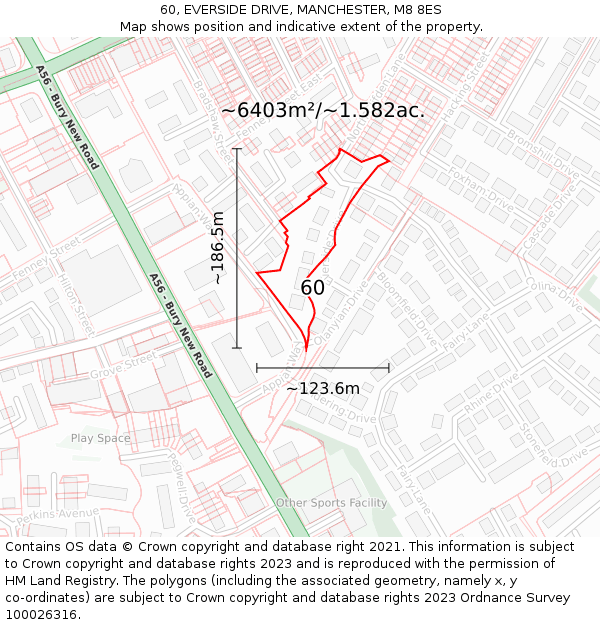 60, EVERSIDE DRIVE, MANCHESTER, M8 8ES: Plot and title map