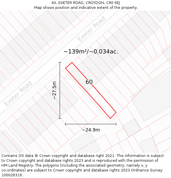 60, EXETER ROAD, CROYDON, CR0 6EJ: Plot and title map