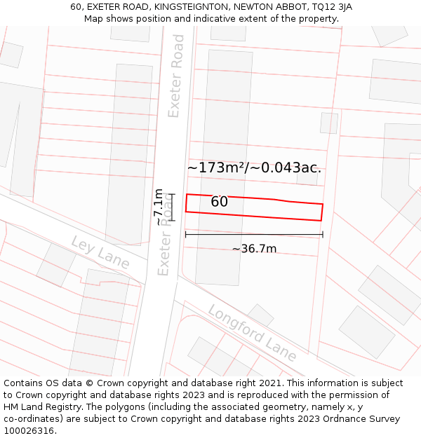 60, EXETER ROAD, KINGSTEIGNTON, NEWTON ABBOT, TQ12 3JA: Plot and title map