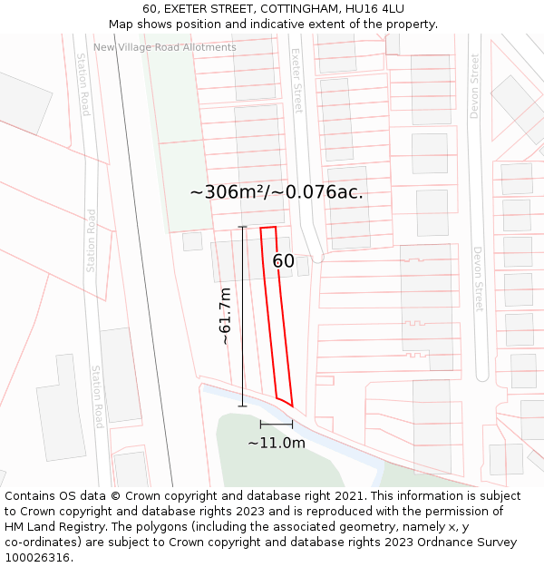 60, EXETER STREET, COTTINGHAM, HU16 4LU: Plot and title map