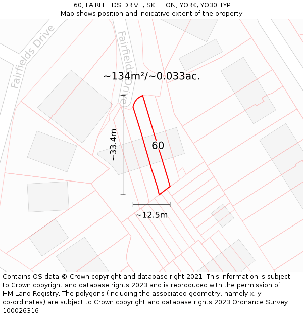 60, FAIRFIELDS DRIVE, SKELTON, YORK, YO30 1YP: Plot and title map