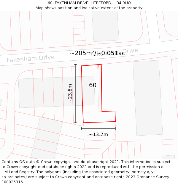 60, FAKENHAM DRIVE, HEREFORD, HR4 9UQ: Plot and title map