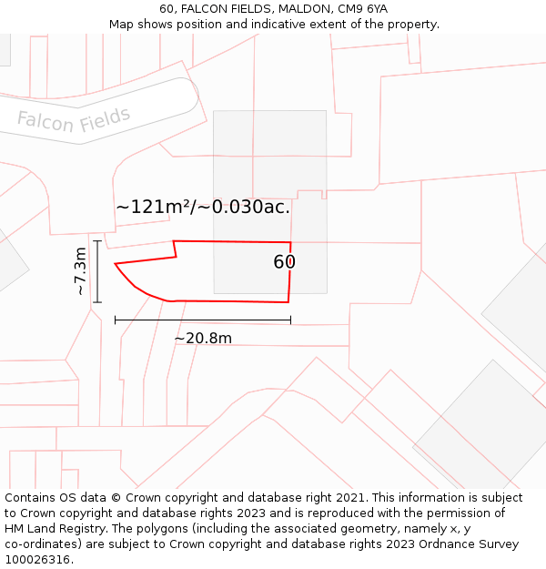 60, FALCON FIELDS, MALDON, CM9 6YA: Plot and title map