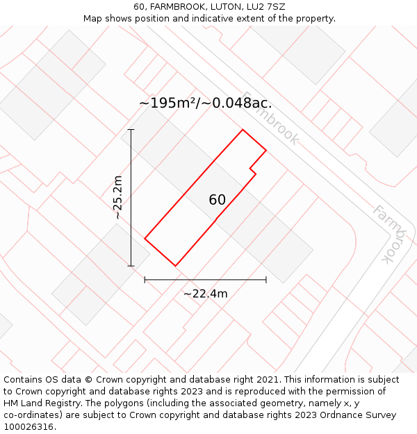 60, FARMBROOK, LUTON, LU2 7SZ: Plot and title map