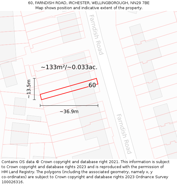 60, FARNDISH ROAD, IRCHESTER, WELLINGBOROUGH, NN29 7BE: Plot and title map