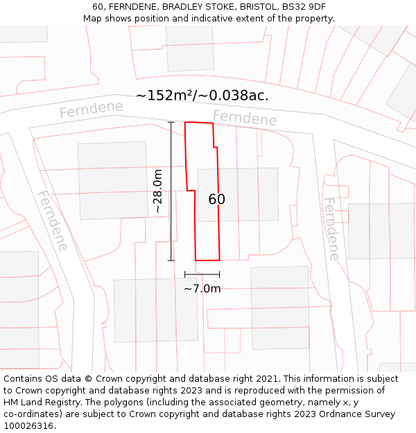 60, FERNDENE, BRADLEY STOKE, BRISTOL, BS32 9DF: Plot and title map