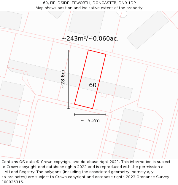 60, FIELDSIDE, EPWORTH, DONCASTER, DN9 1DP: Plot and title map