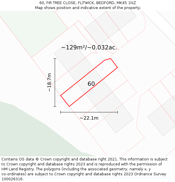 60, FIR TREE CLOSE, FLITWICK, BEDFORD, MK45 1NZ: Plot and title map