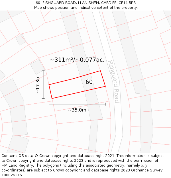60, FISHGUARD ROAD, LLANISHEN, CARDIFF, CF14 5PR: Plot and title map