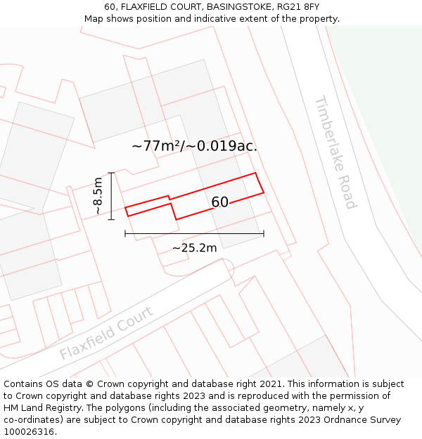 60, FLAXFIELD COURT, BASINGSTOKE, RG21 8FY: Plot and title map