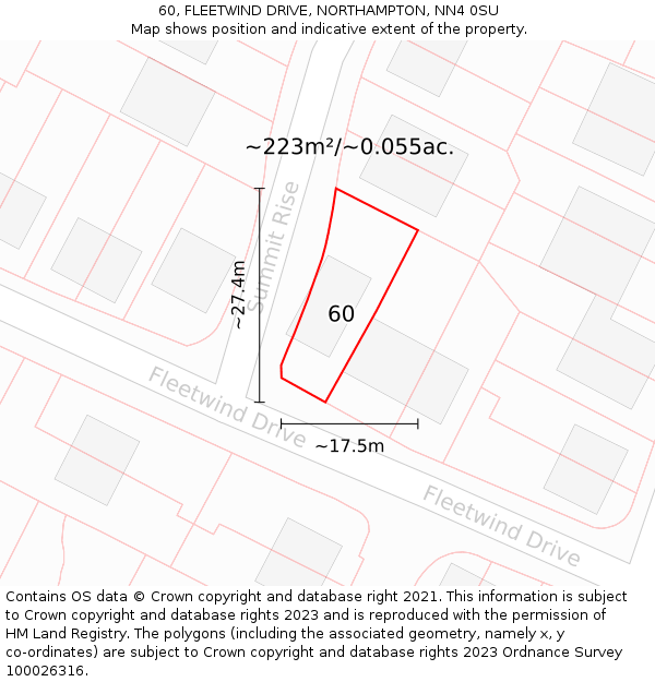60, FLEETWIND DRIVE, NORTHAMPTON, NN4 0SU: Plot and title map