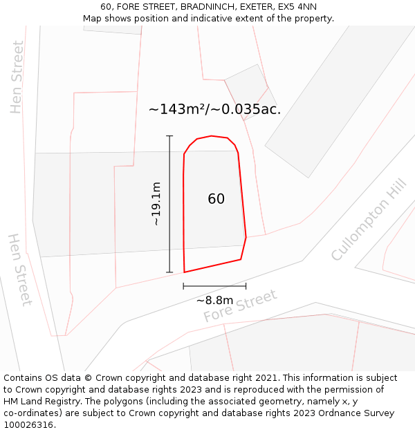 60, FORE STREET, BRADNINCH, EXETER, EX5 4NN: Plot and title map