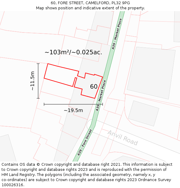 60, FORE STREET, CAMELFORD, PL32 9PG: Plot and title map