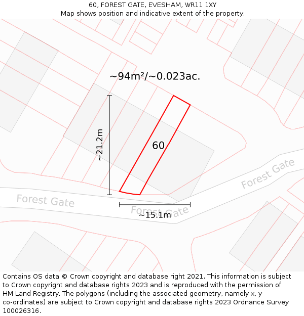 60, FOREST GATE, EVESHAM, WR11 1XY: Plot and title map