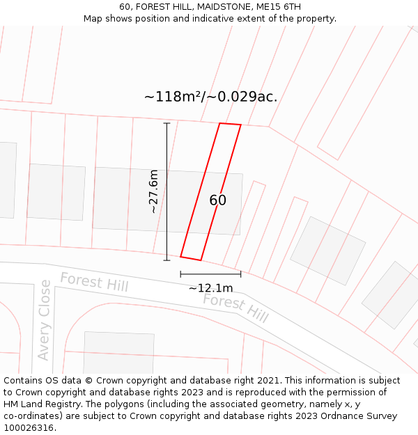 60, FOREST HILL, MAIDSTONE, ME15 6TH: Plot and title map
