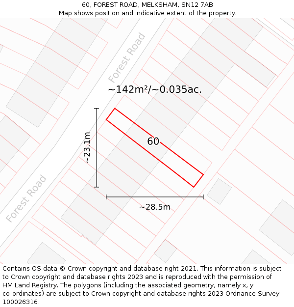 60, FOREST ROAD, MELKSHAM, SN12 7AB: Plot and title map