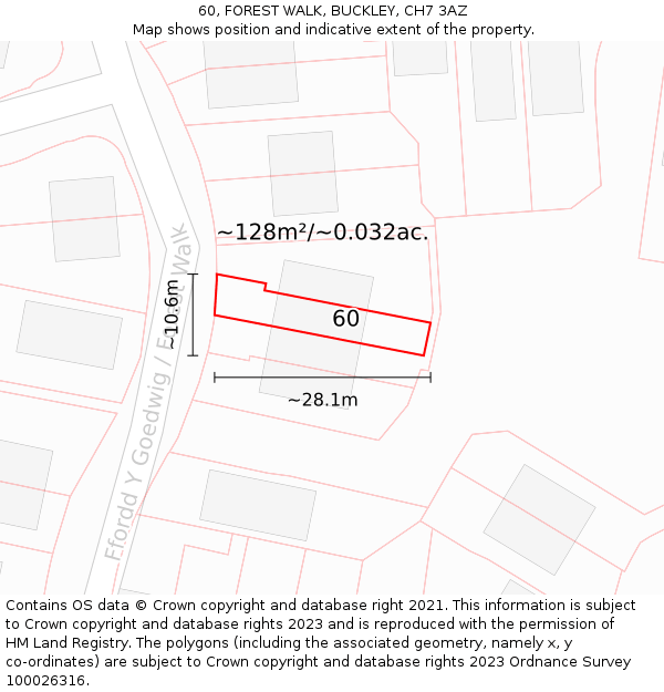 60, FOREST WALK, BUCKLEY, CH7 3AZ: Plot and title map