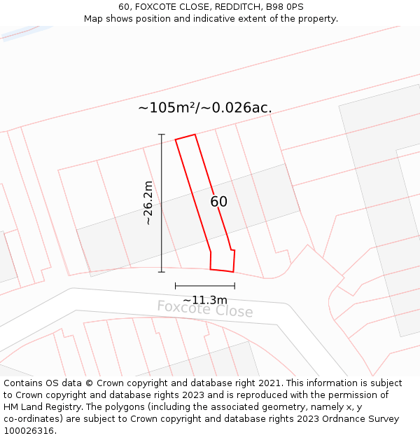 60, FOXCOTE CLOSE, REDDITCH, B98 0PS: Plot and title map