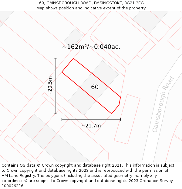 60, GAINSBOROUGH ROAD, BASINGSTOKE, RG21 3EG: Plot and title map