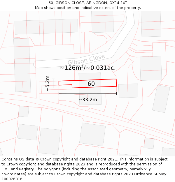 60, GIBSON CLOSE, ABINGDON, OX14 1XT: Plot and title map
